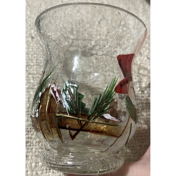 2 Yankee Candle Snowman Winter Crackle Glass Votives set Tealight Holiday XMas - Picture 7 of 12